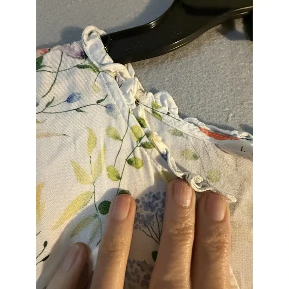 Linda Anderson Dress Womens L White Floral V Neck Tiered Swing Midi Sundress - Picture 13 of 14